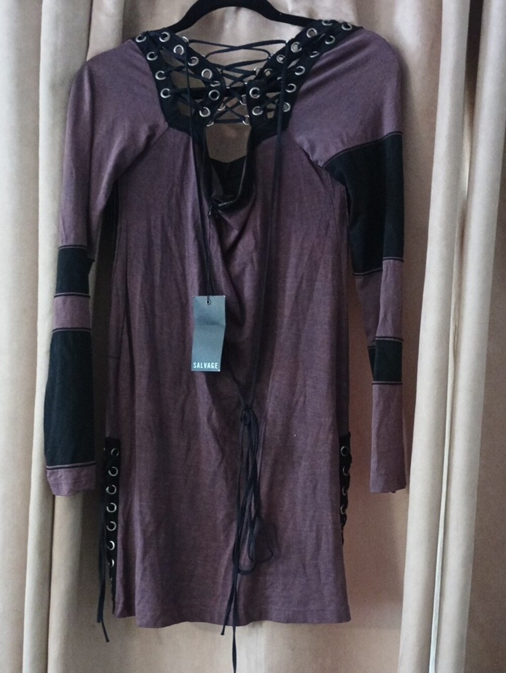 Salvage Two-Tone Lace-Up Top - Plum & Black - Picture 2 of 6
